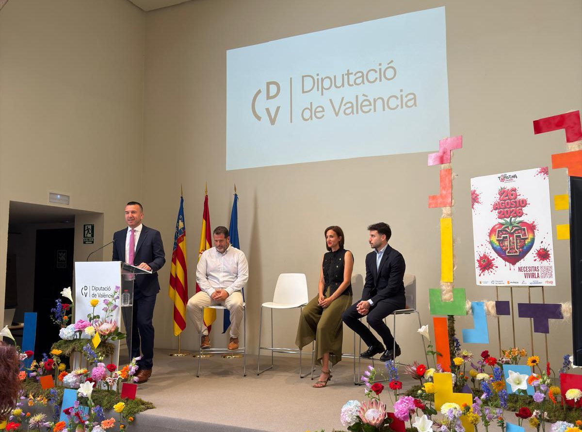 El presidente de la Diputación de Valencia, Vicente Mompó, durante la presentación de La Tomatina 2026.