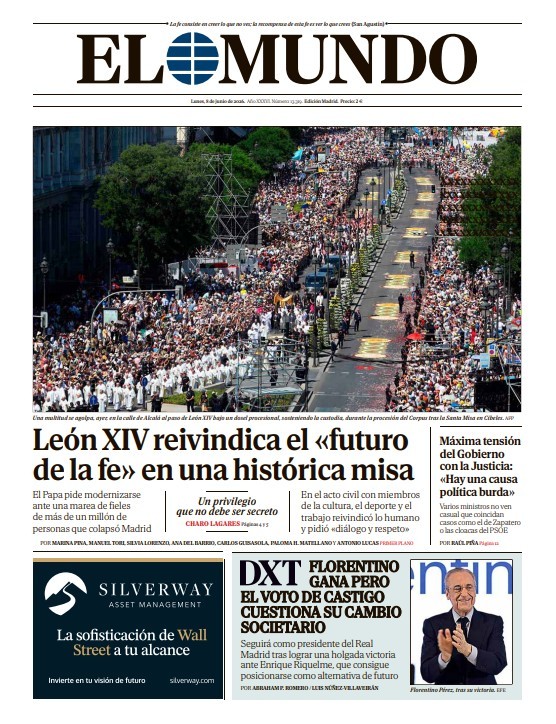 Portada de EL MUNDO del lunes 8 de junio de 2026