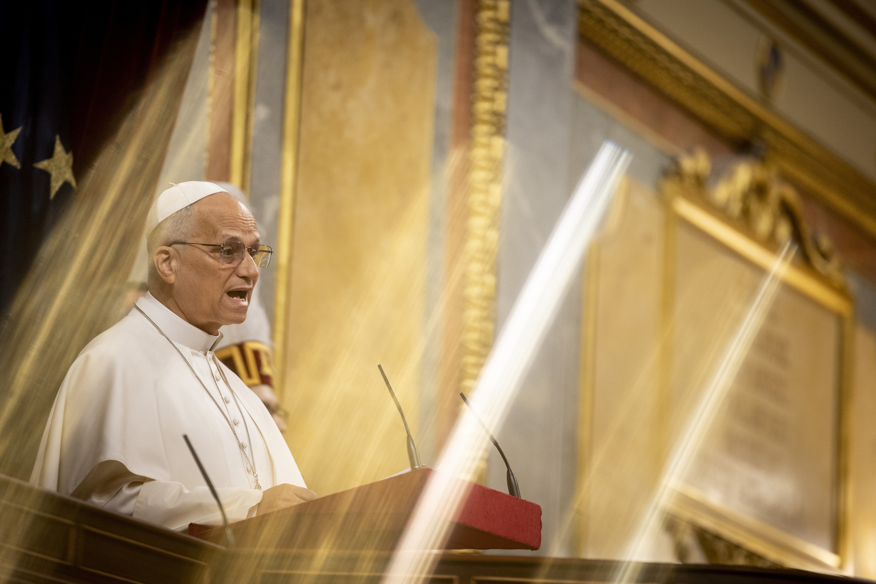 El Papa, durante su discurso ante el Congreso de los Diputados.