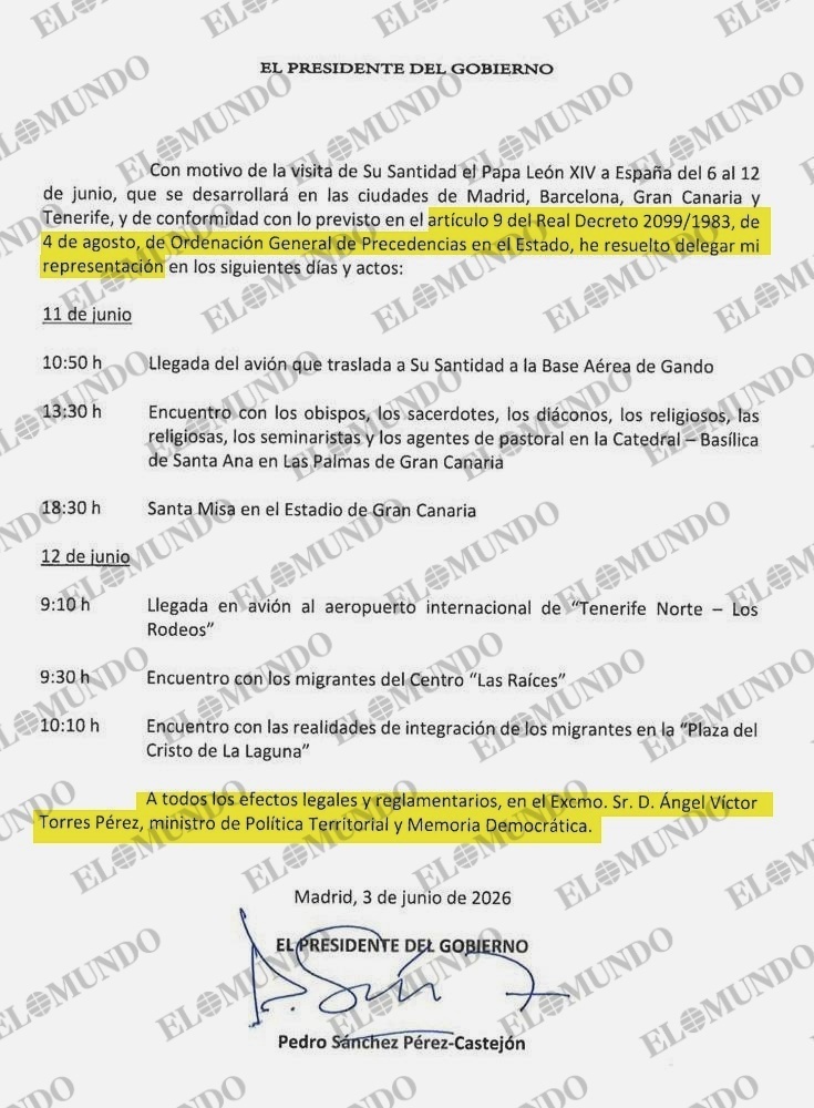 Sánchez, Papa'nın ngel Vctor Torres'i Kanarya Adaları'na yeniden başlatmak için yaptığı ziyaretten yararlanıyor: Clavijo'dan önce altı etkinliğe 'başkanlık ediyor'