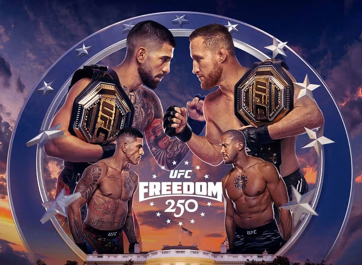 Imagen del cartel del UFC Freedom 250, con Topuria y Gaethje como principales reclamos.