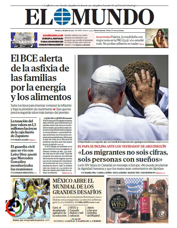 Portada de EL MUNDO del viernes 12 de junio de 2026