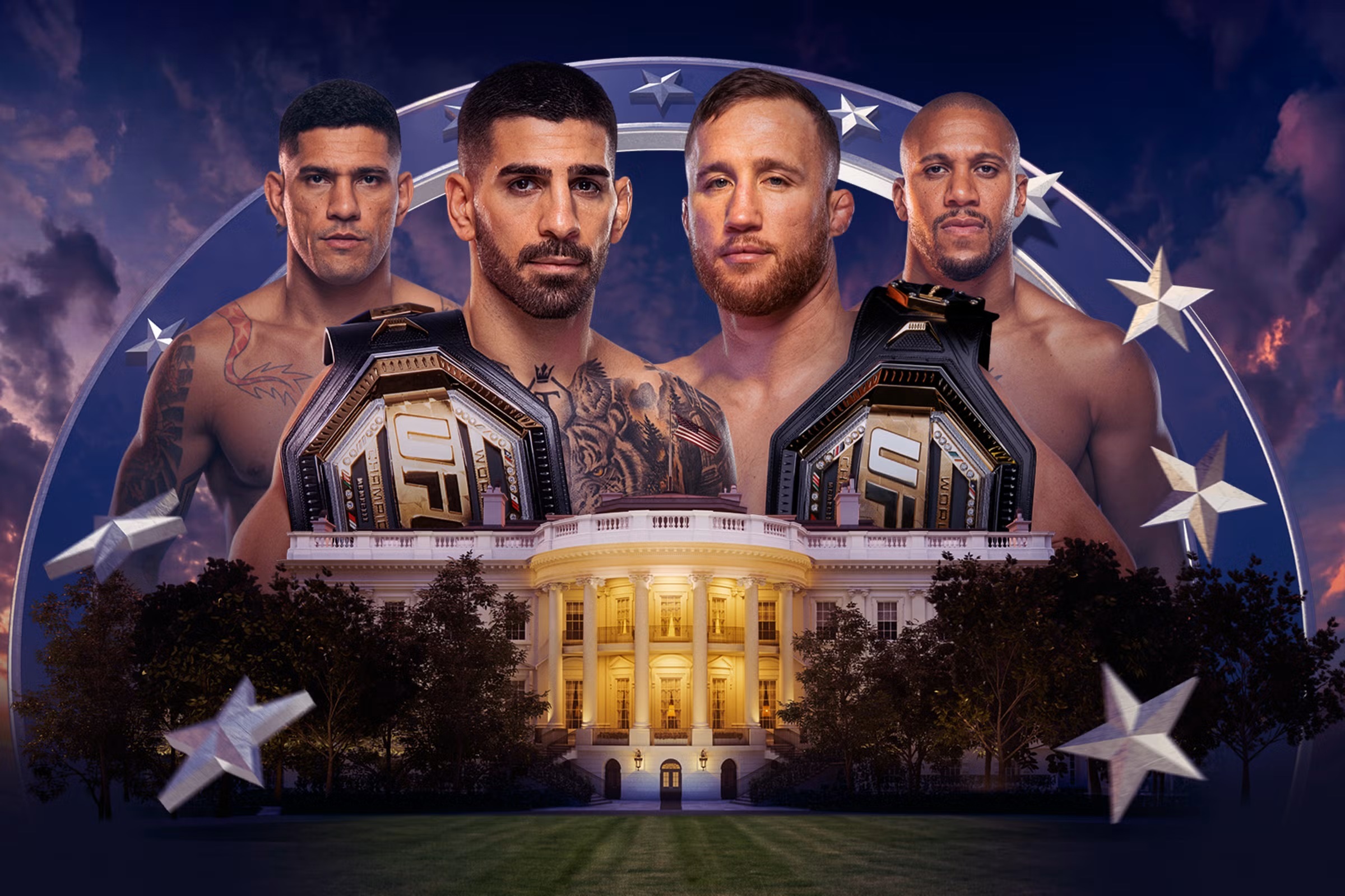 Cartel oficial del UFC Freedom 250, con Ilia Topuria y Justin Gaethje como principales reclamos.