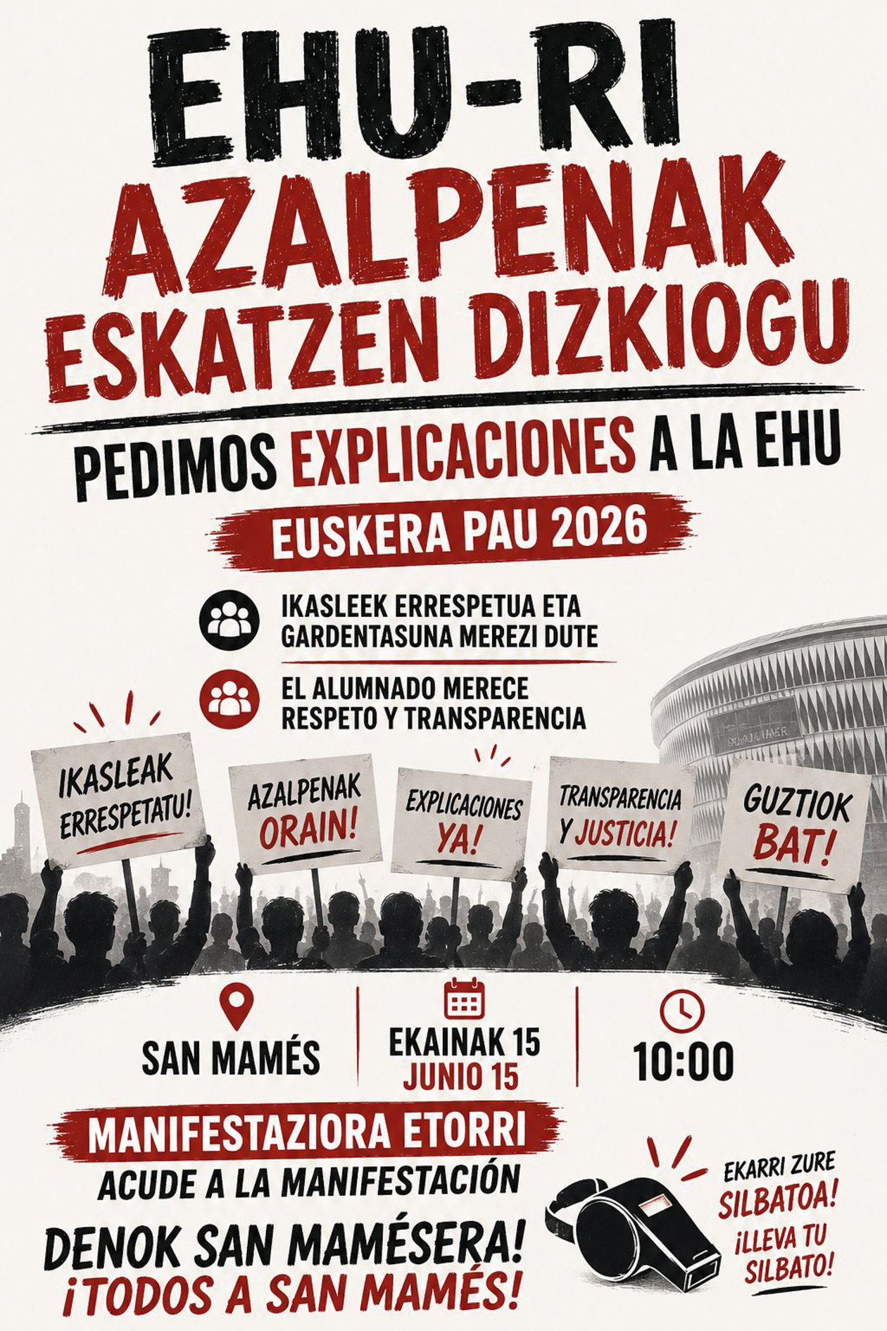 Cartel con la protesta convocada en Bilbao