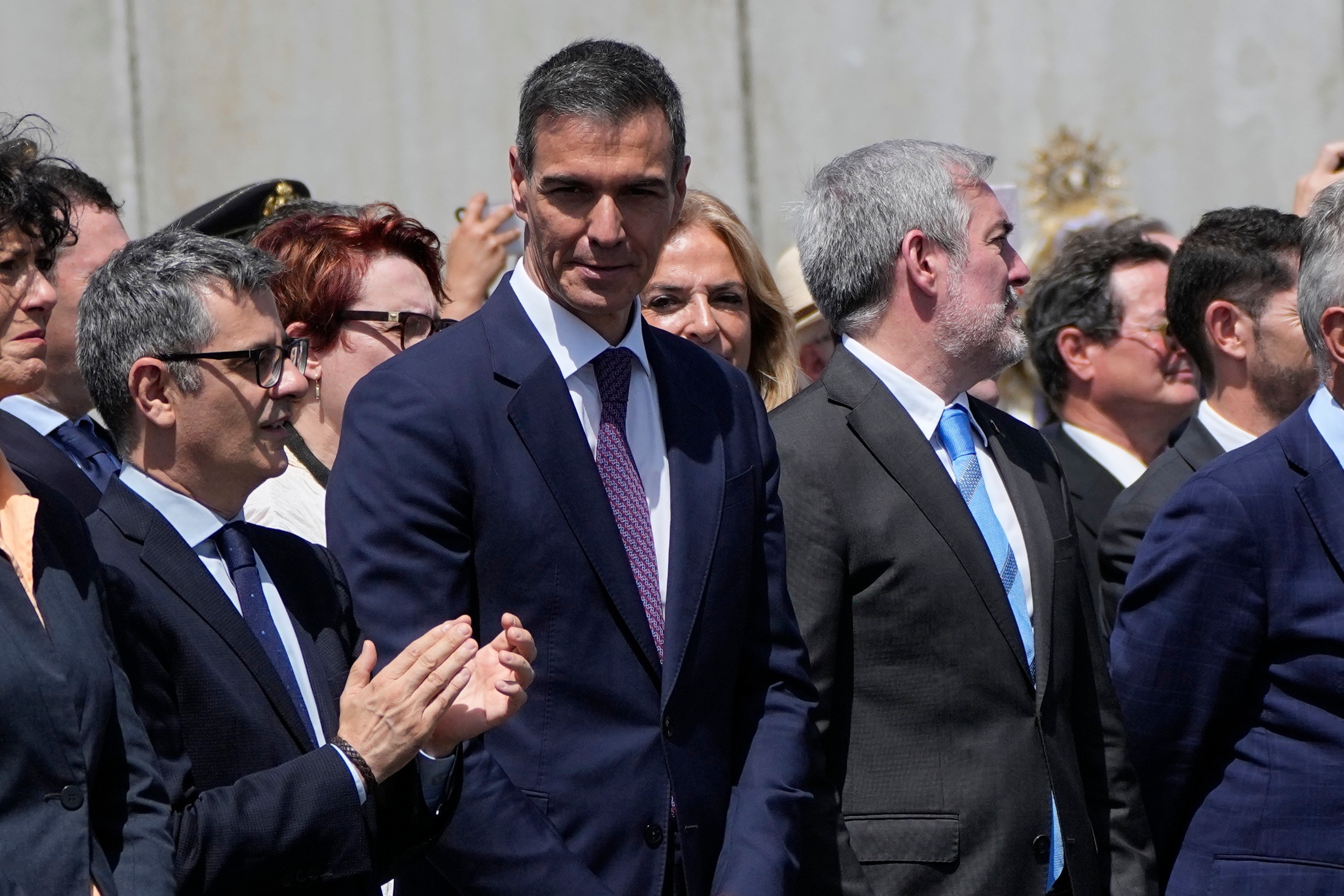 El presidente del Gobierno, Pedro Sánchez, en Arguineguín.