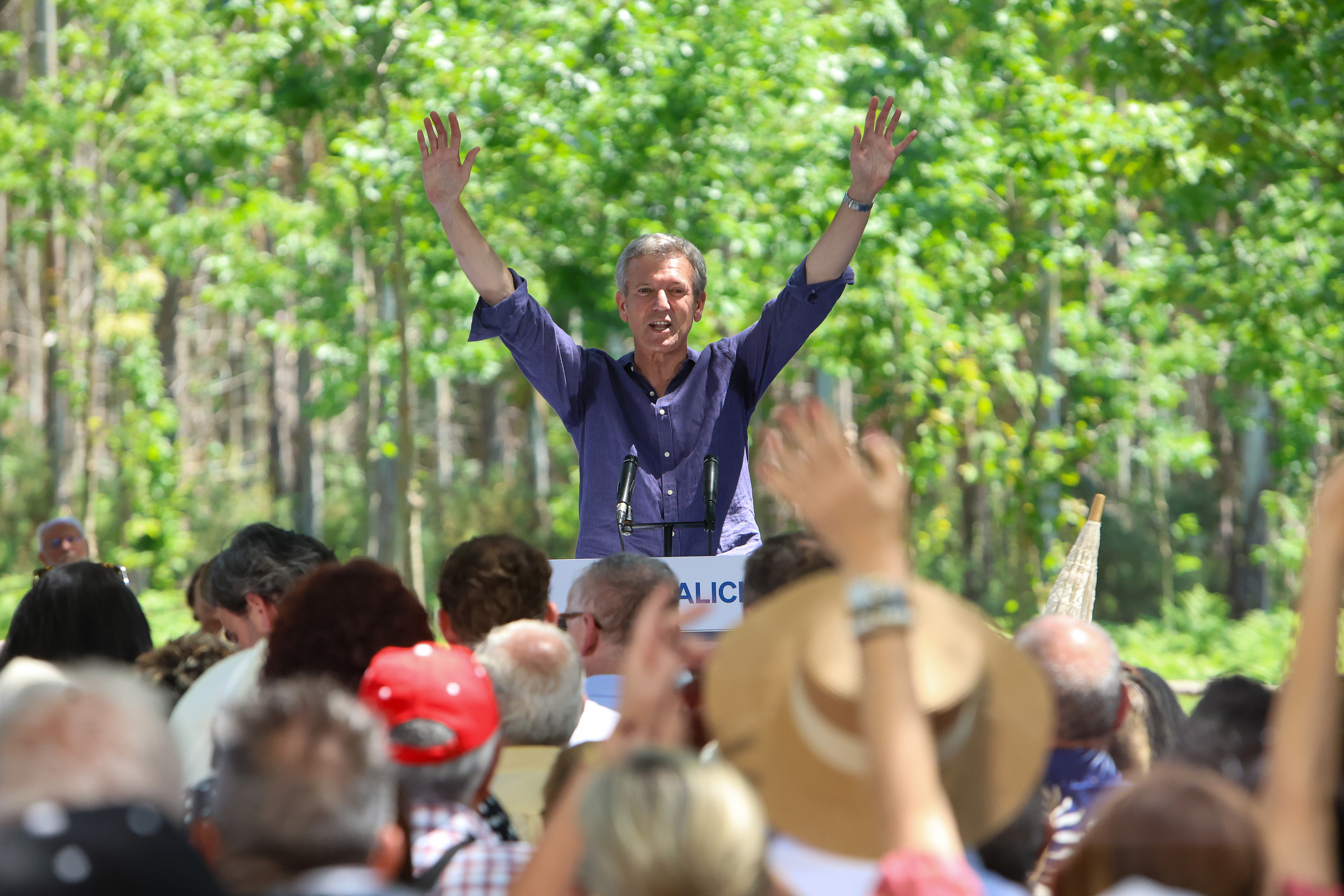 El presidente del PPdeG, Alfonso Rueda, durante su intervención en la romería.