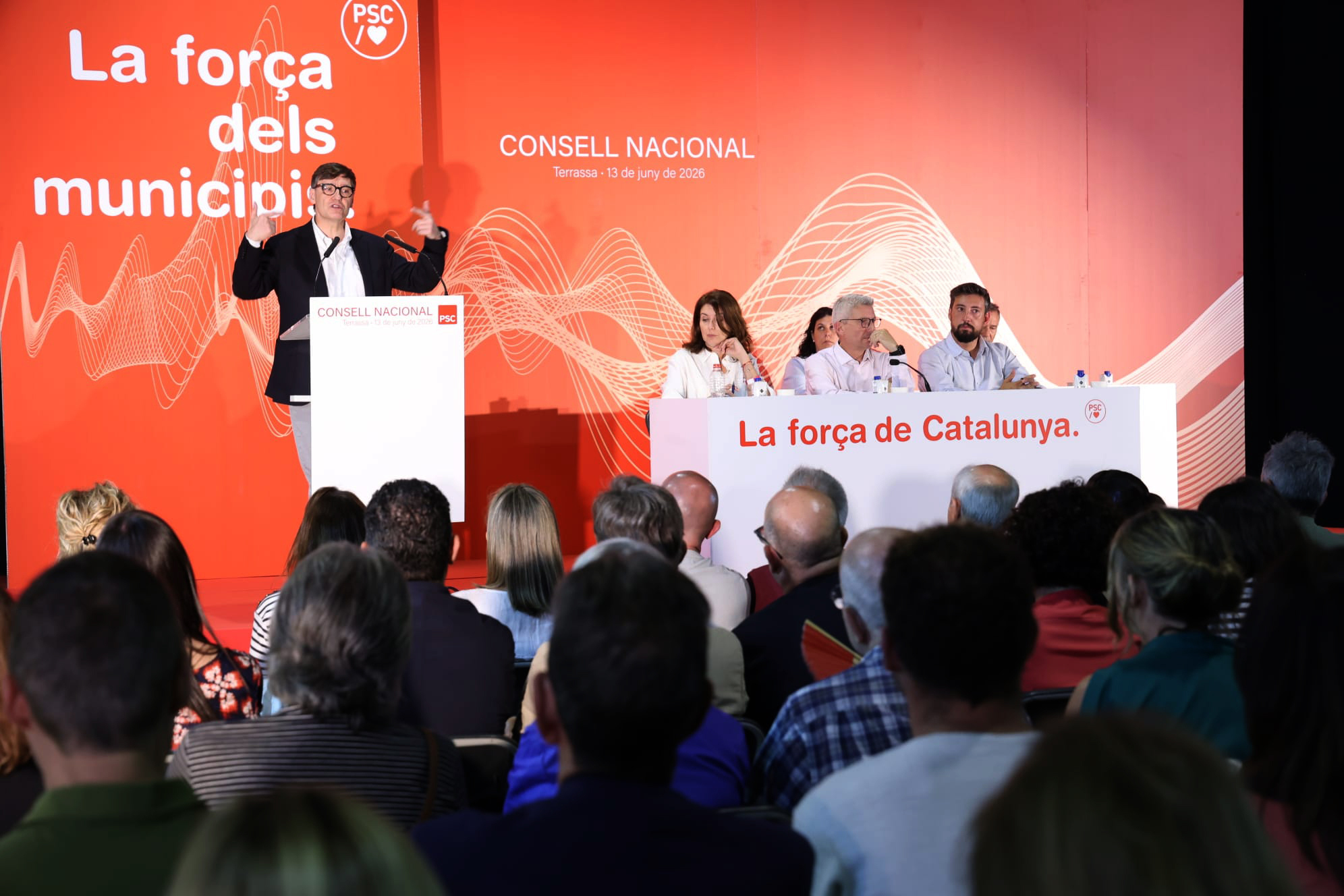 El presidente de la Generalitat, Salvador Illa, en el consejo nacional del PSC en Terrassa (Barcelona).