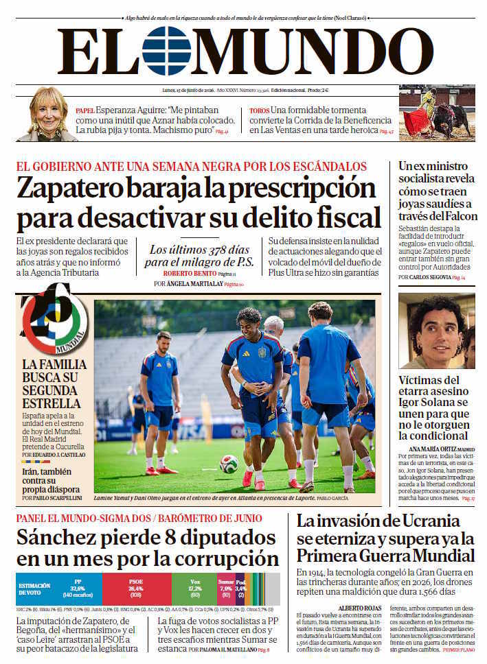 Portada de EL MUNDO del lunes 15 de junio de 2026