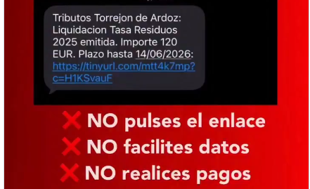 Uno de los mensajes fraudulentos recibidos por los vecinos de varios municipios