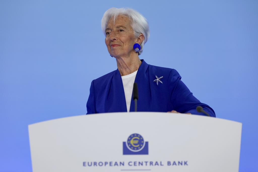 La presidenta del Banco Central Europeo Christine Lagarde, durante una rueda de prensa en Fráncfort.