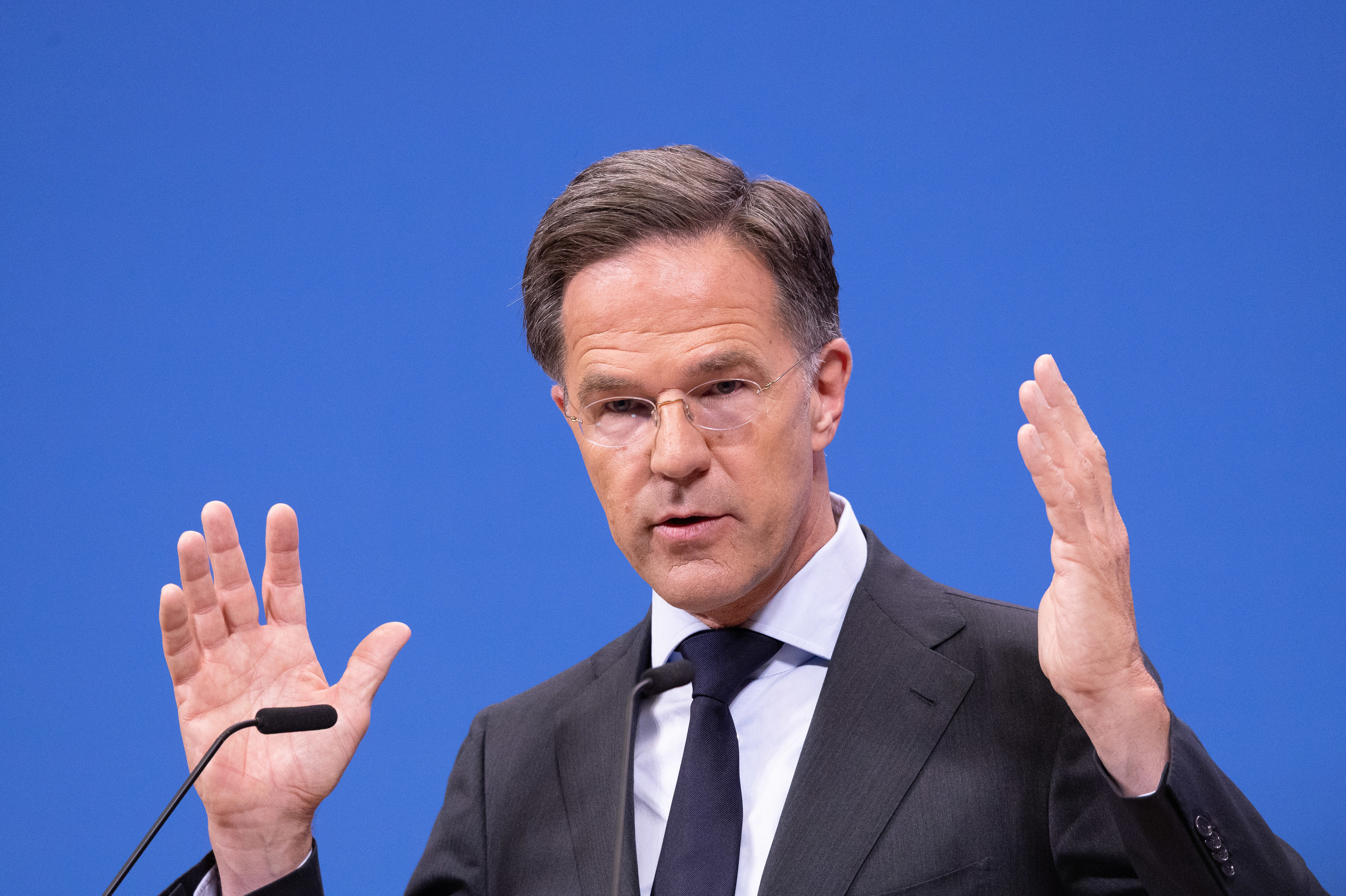 El secretario general de la OTAN, Mark Rutte, comparece ante la prensa en Bruselas, este miércoles.