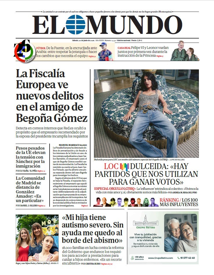 Portada de EL MUNDO del sábado 20 de junio de 2026