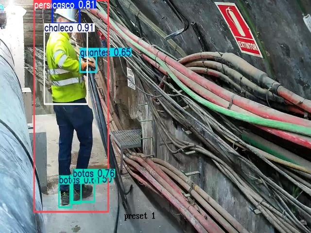 Operarios con las medidas de seguridad identificadas por IA.