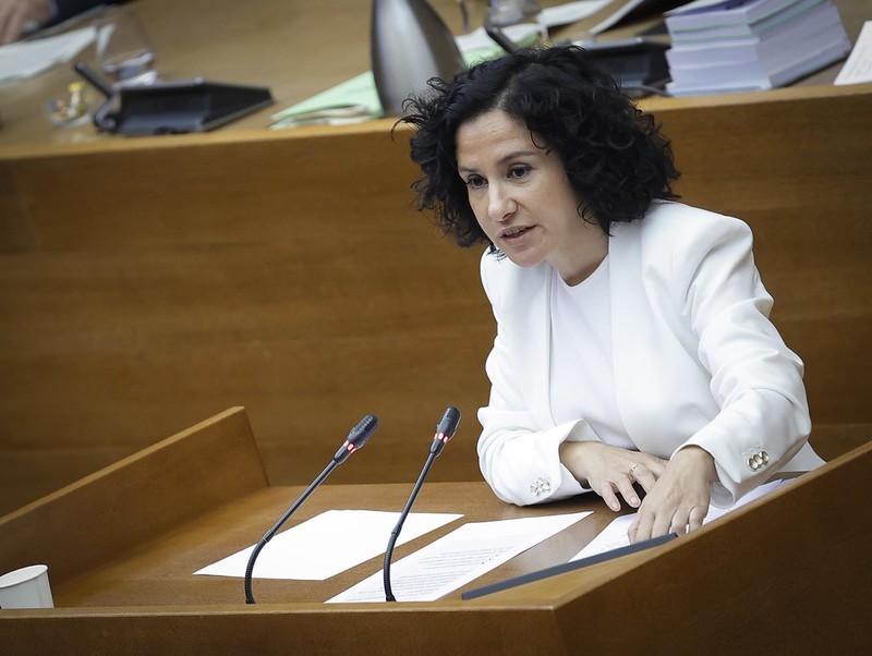La consejera de Servicios Sociales, Elena Albalat, en las Cortes.