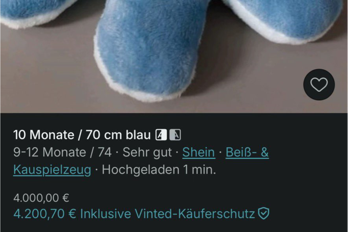 Publicación de un peluche en Vinted, con un precio de 4.200 euros.