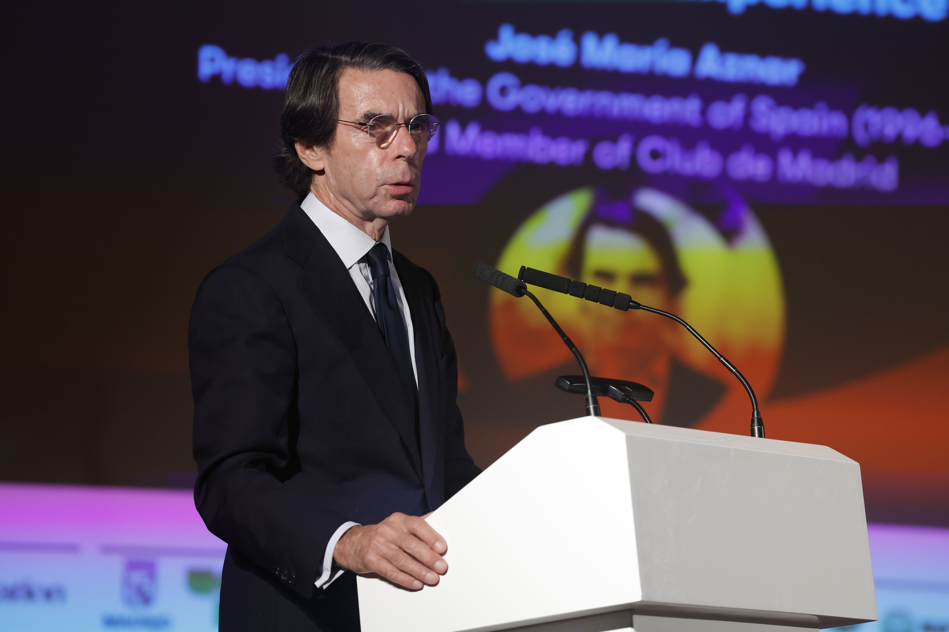 El ex presidente del Gobierno José María Aznar, este miércoles en su intervención en el Club de Madrid.