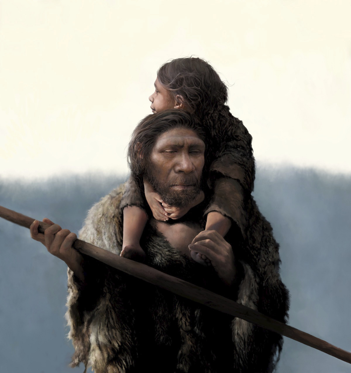 Recreación de un padre neandertal con su hija.
