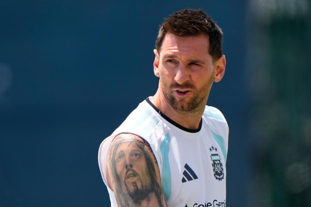 Messi en un entrenamiento de la selección Argentina.