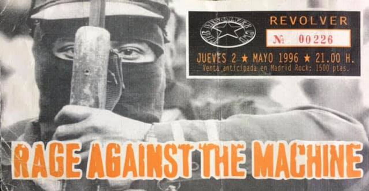 Una entrada para el concierto de Rage Against The Machine en la Sala Revólver en 1996.