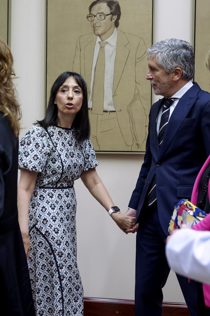 Mercedes González y Fernando Grande-Marlaska, este viernes, en el acto de homenaje en el Congreso a las víctimas del terrorismo.