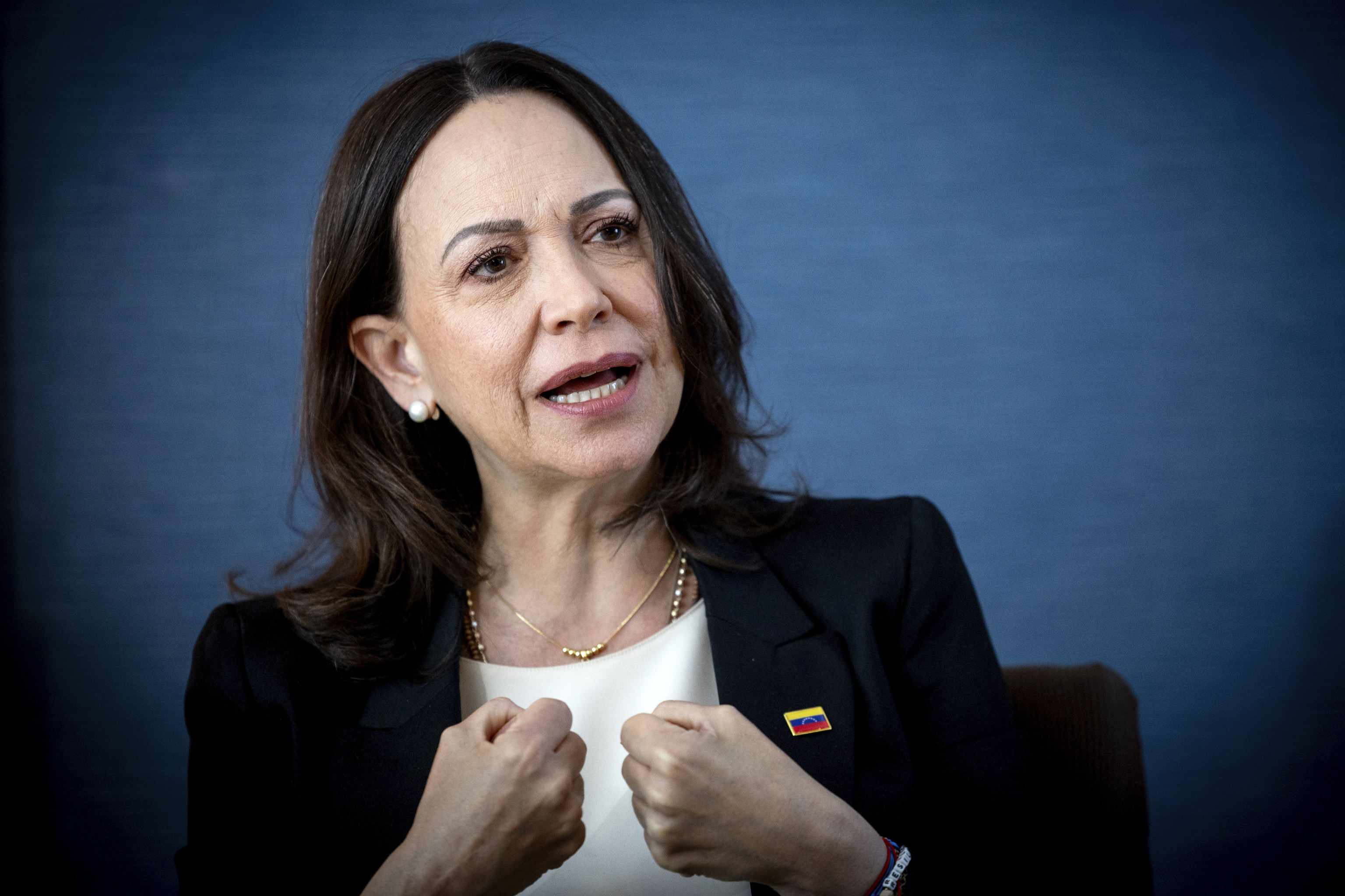 María Corina Machado, durante una entrevista con EL MUNDO en Madrid.