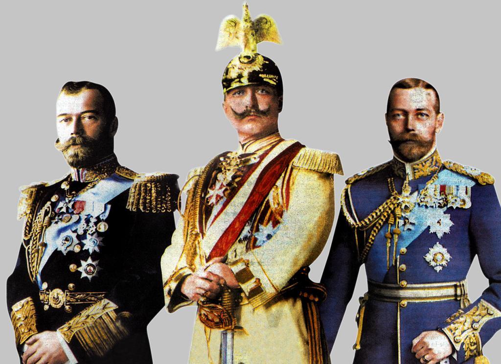 El zar Nicolás II, junto al káiser Guillermo II y el rey Jorge V de Inglaterra.