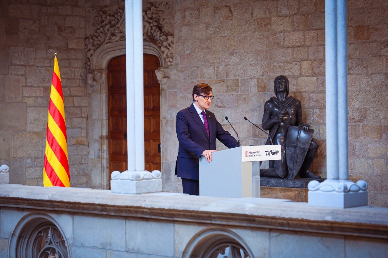 El presidente de la Generalitat, Salvador Illa, en su comparecencia en el Palau.