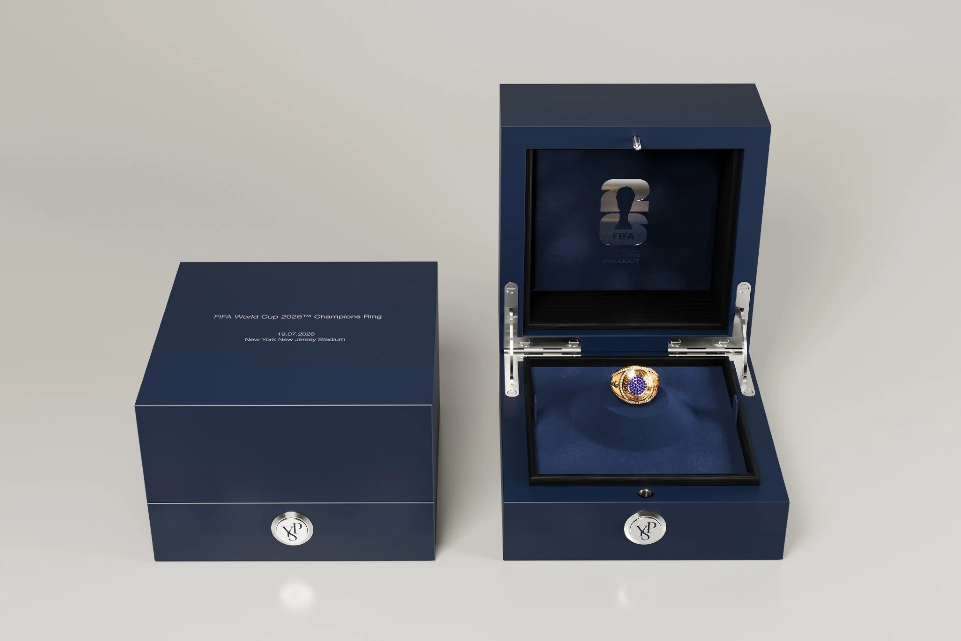 El anillo de campeón del Mundial de la FIFA en su estuche oficial.