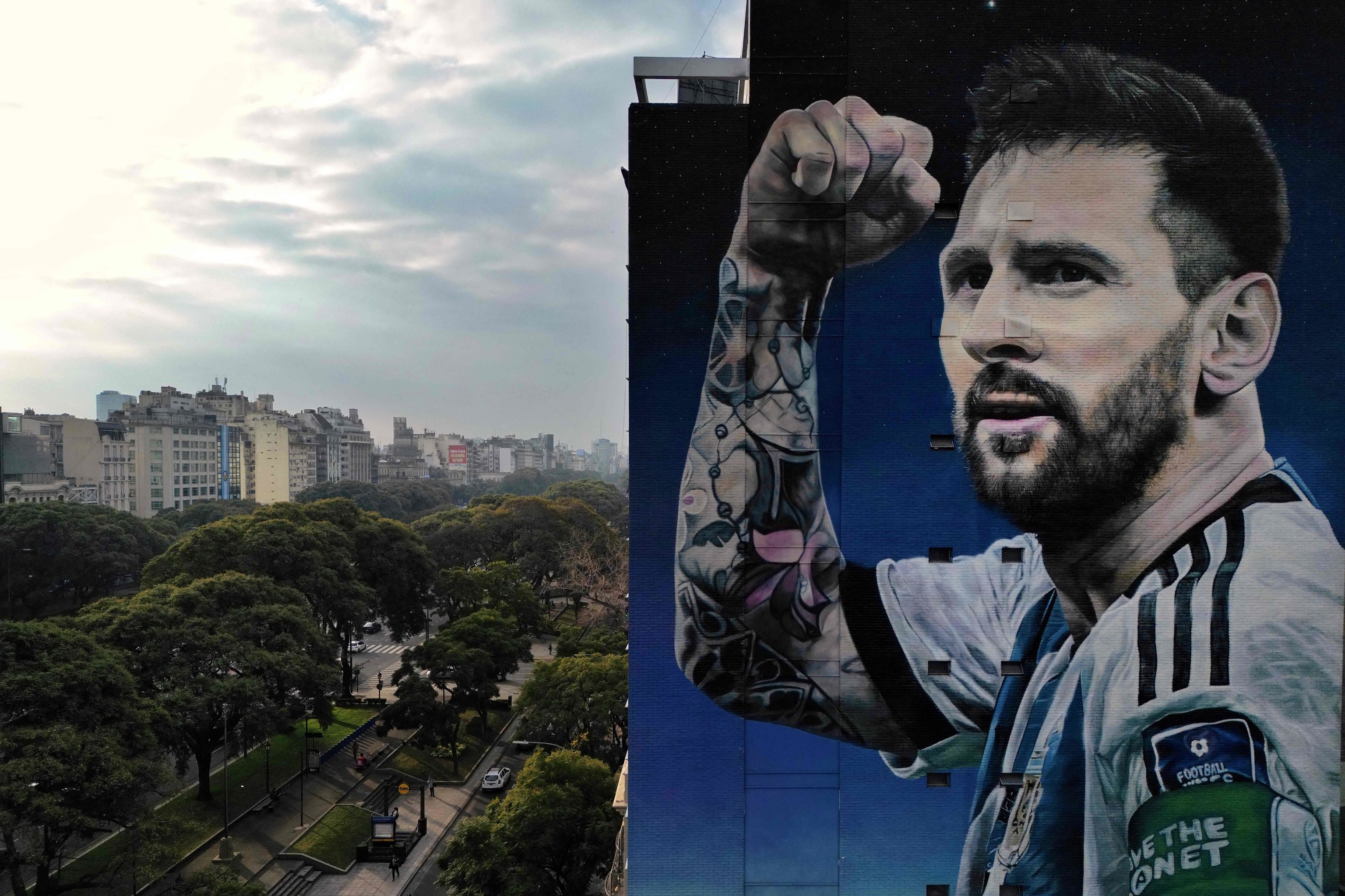 Un mural de Messi, en Buenos Aires, en las horas previas a la final.