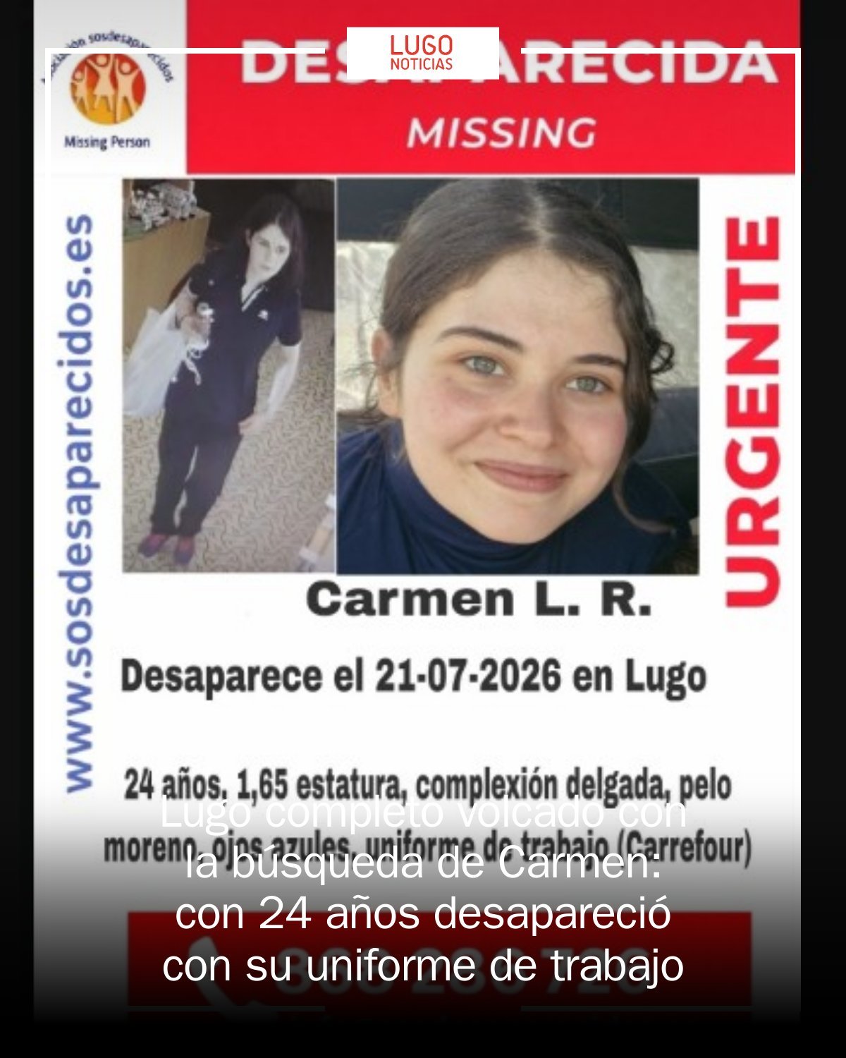 Imágenes de Carmen L. R. difundidas por SOS Desaparecidos durante su búsqueda.
