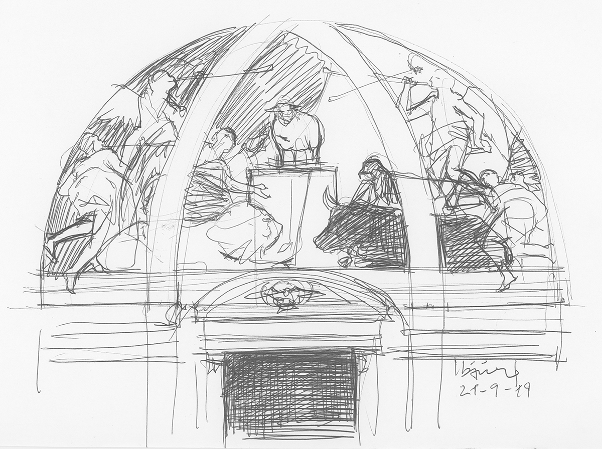 Boceto para 'El Cordero, los Cuatro Seres Vivientes y las trompetas del Juicio'.