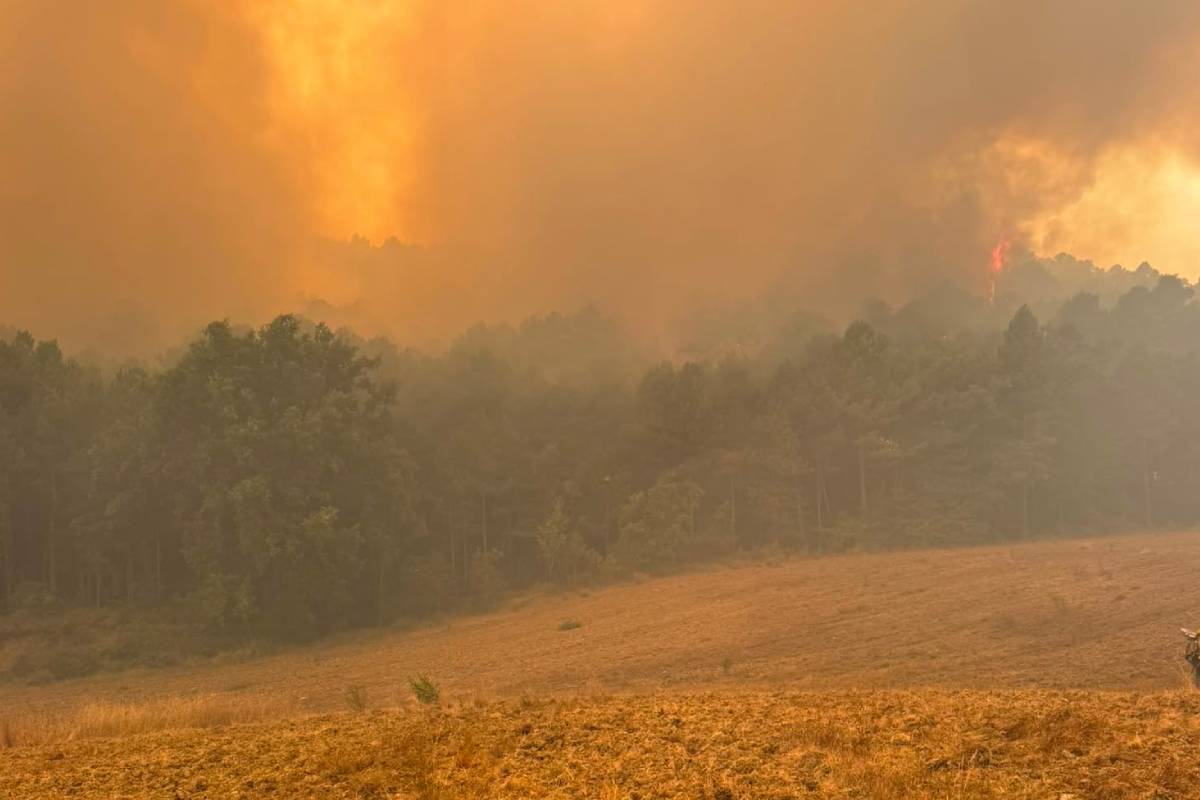 Vista panorámica del incendio en un paraje cercano al Monasterio de San Juan de la Peña