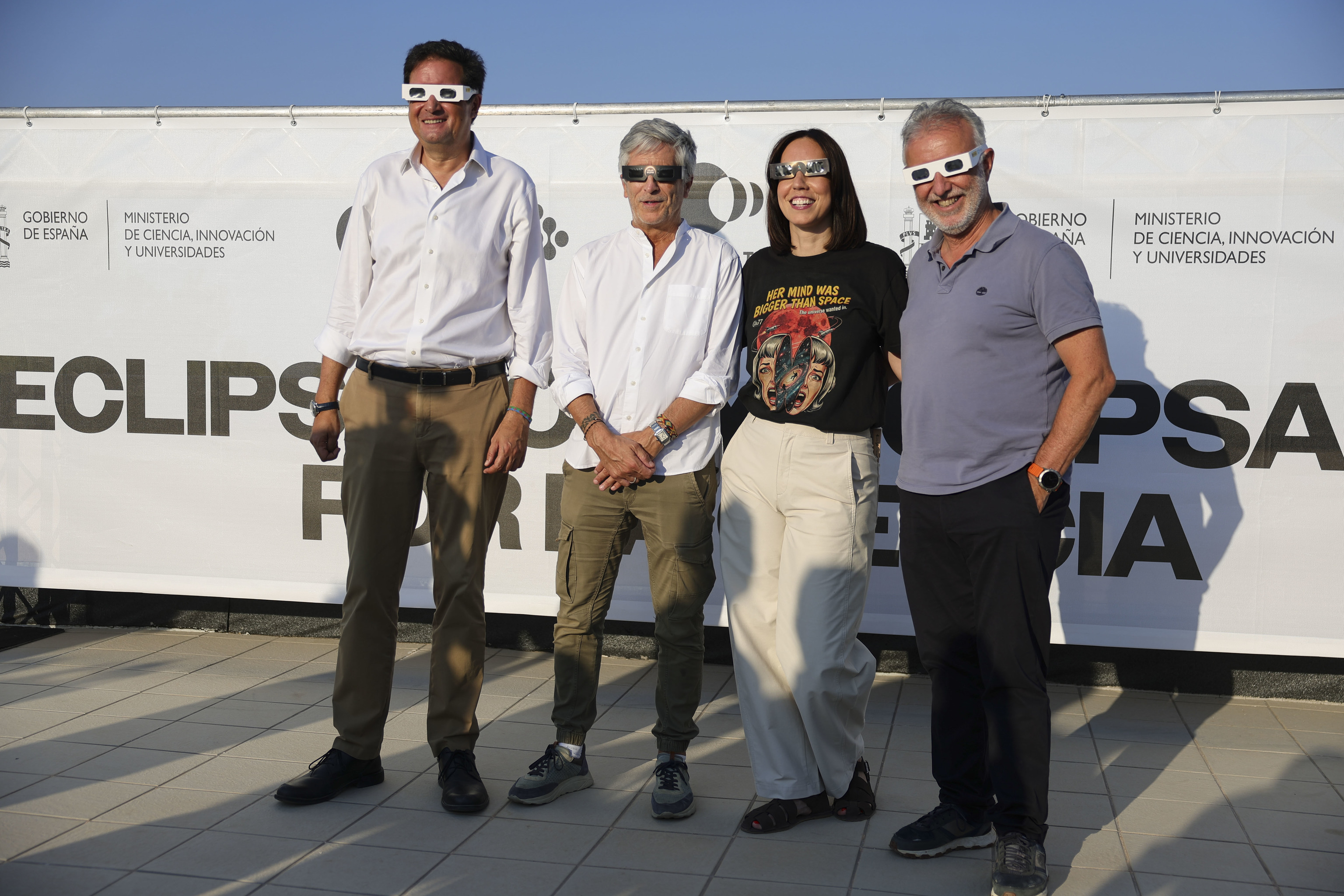 El ministro de Transformación Digital Óscar López, el ministro del Interior Fernando Grande-Marlaska, la ministra de Ciencia Diana Moran y el ministro de Política Territorial Ángel Víctor Torres, el pasado miércoles en Yebes