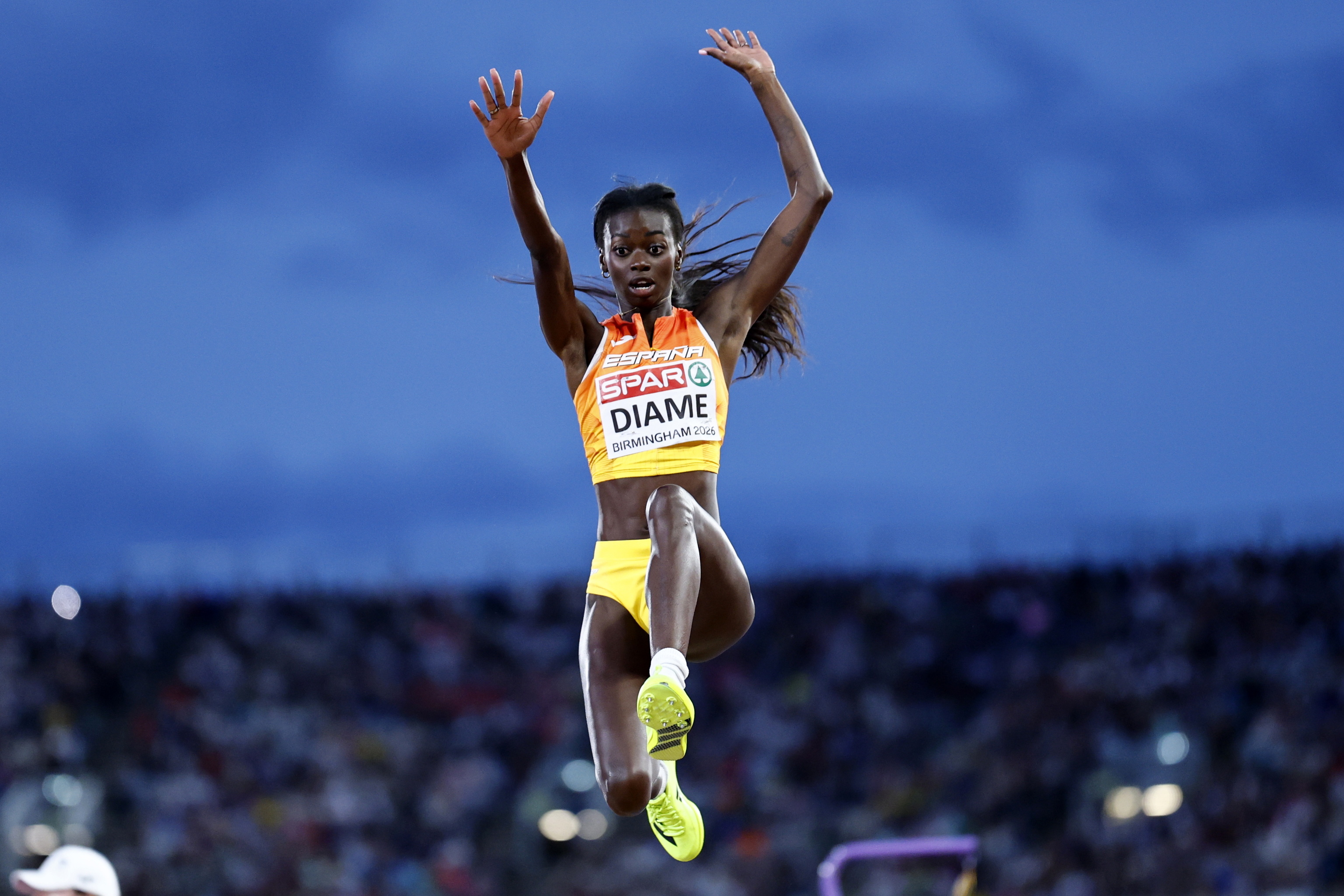 Birmingham (United Kingdom), 16/08/2026.- Fatima lt;HIT gt;Diame lt;/HIT gt; of Spain competes in the Long Jump Women Final at the European Athletics Championships Birmingham 2026, in Birmingham, Britain, 16 August 2026. (Salto de longitud, España, Reino Unido) EFE/EPA/TOLGA AKMEN