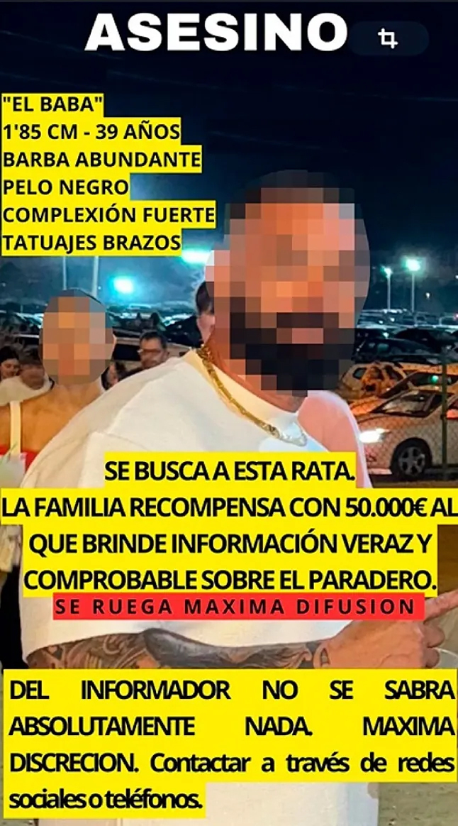 Un mensaje ofreciendo recompensa por Manuel, apodado 'El Baba'.