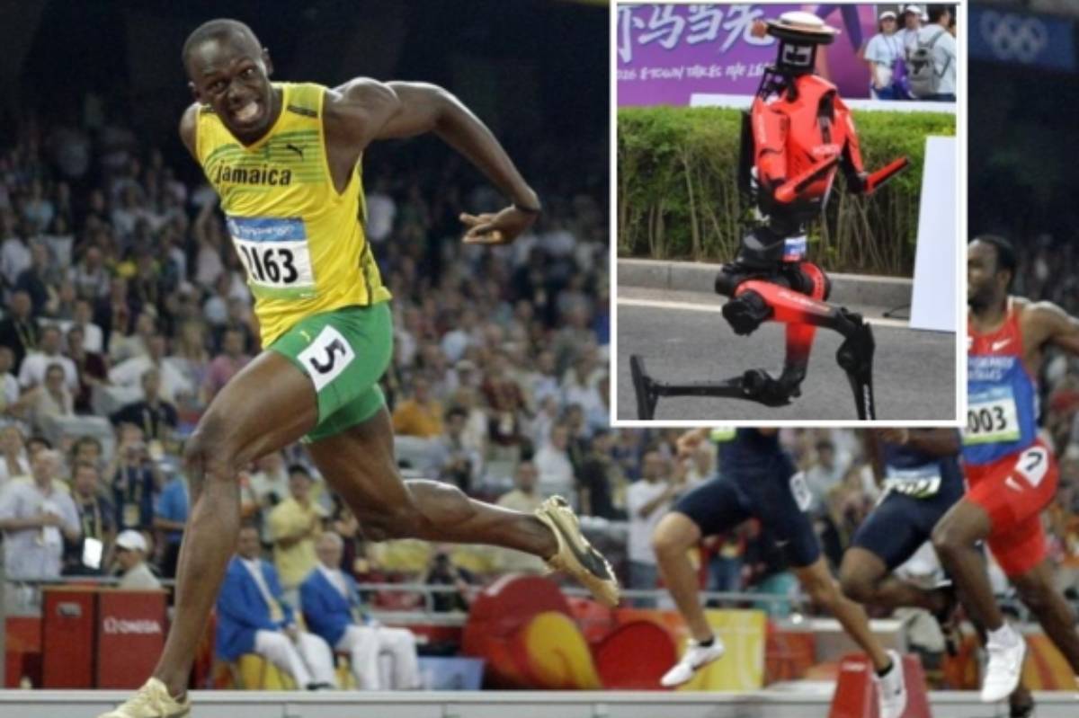 Usain Bolt y el robot Lightning.
