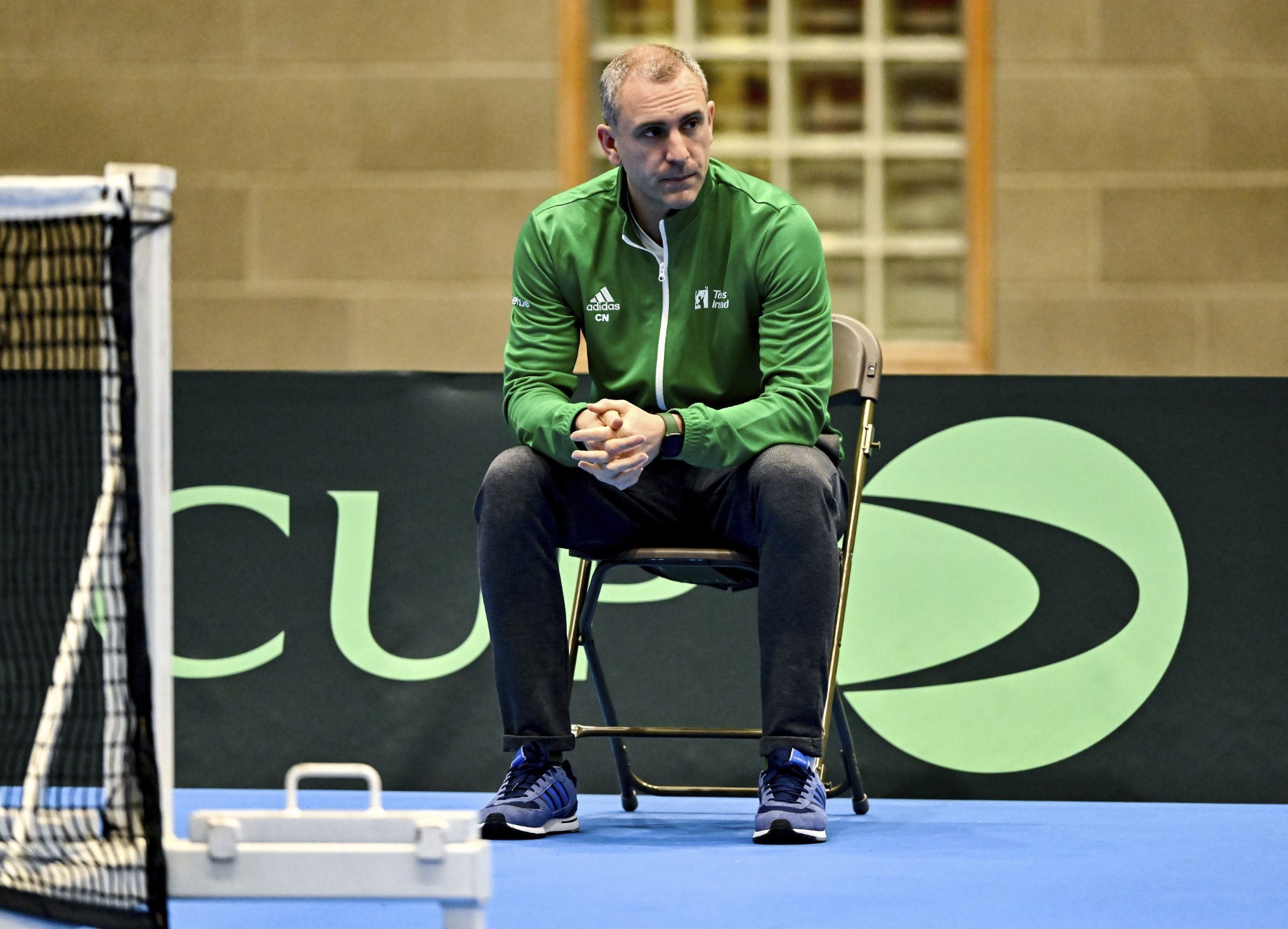 Conor Niland, durante una sesión de entrenamiento del equipo de tenis de Irlanda en el UL Sport Arena de Limerick