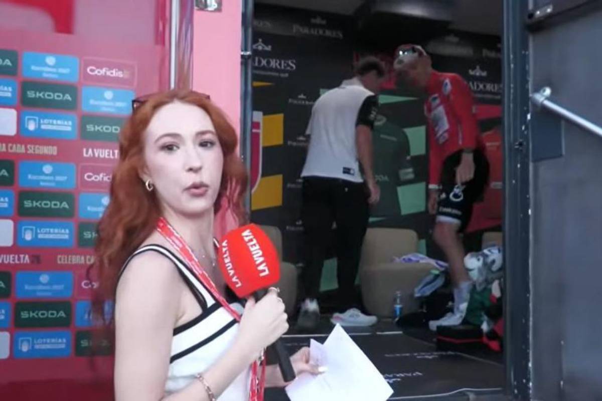 Erola Jones con Pogacar de fondo antes de su pol�mica entrevista.