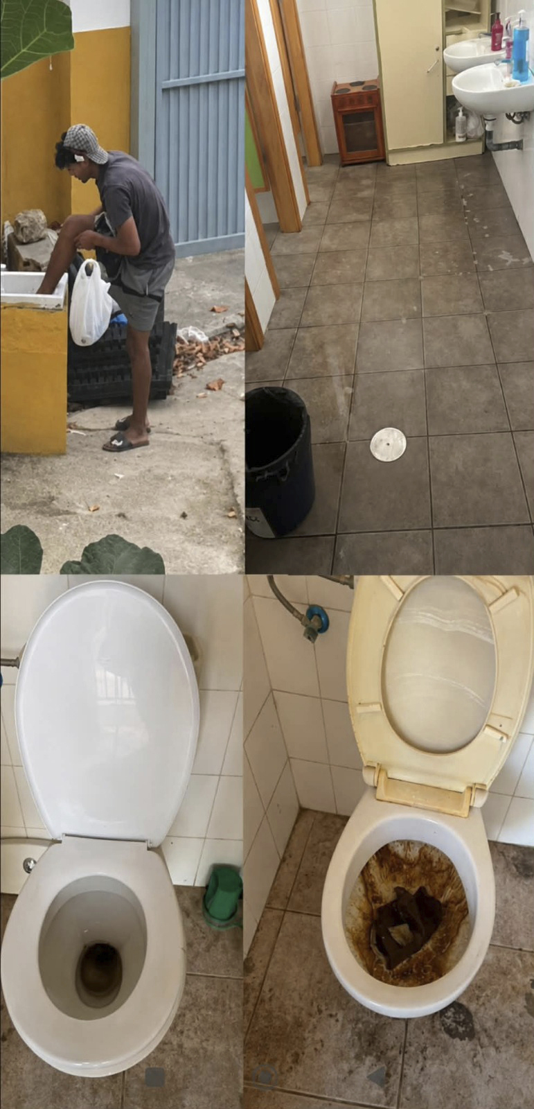 Uno de los inmigrantes se lava los pies en el patio del Ortega y Gasset, mientras en otros centros se han utilizado los retretes.