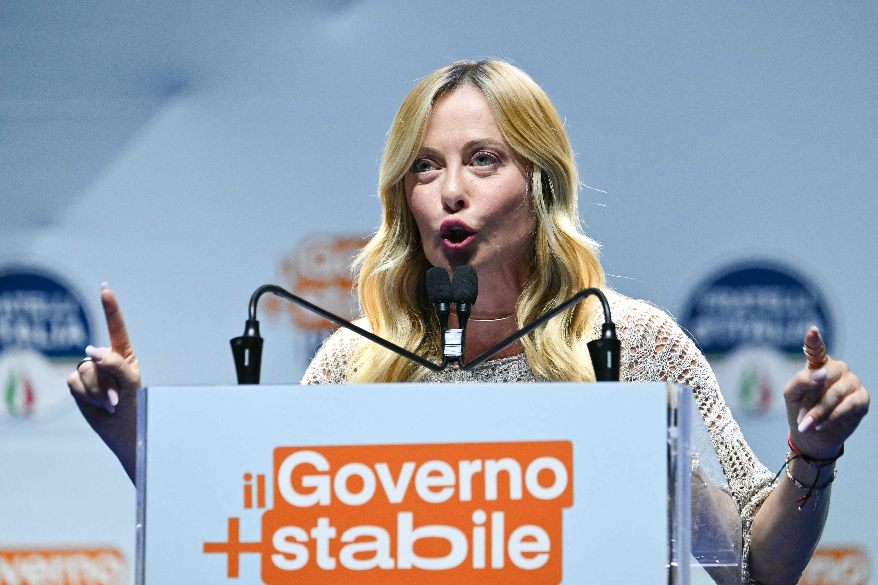 La primera minista italiana, Giorgia Meloni, durante su discurso.