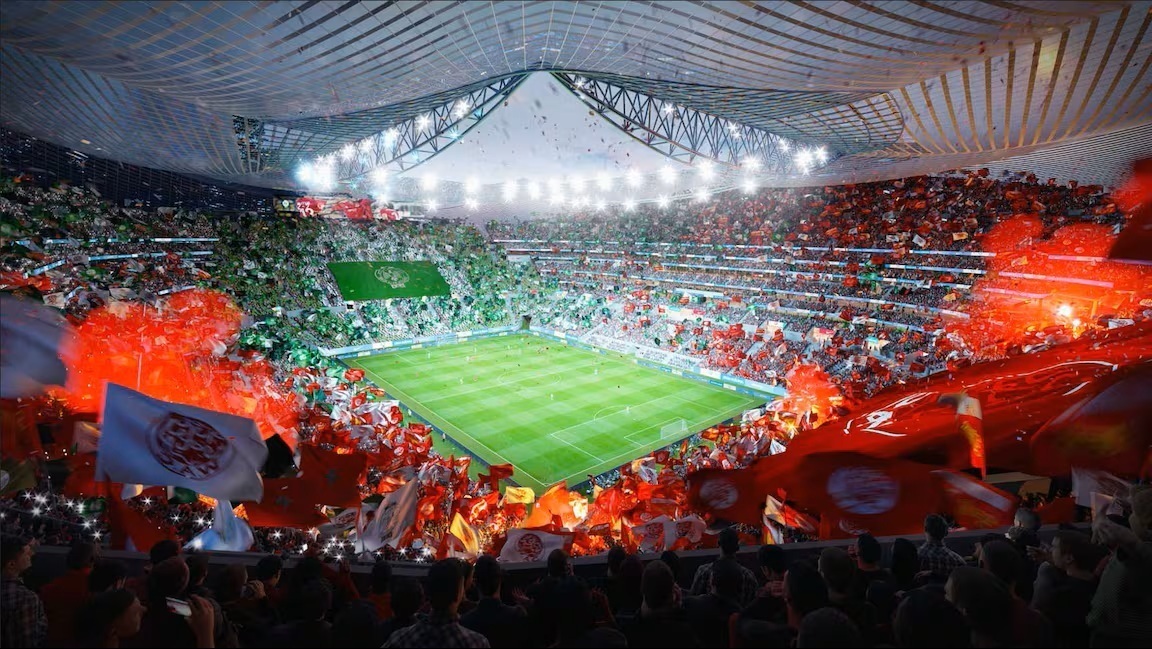 Figuración del estadio Hassan II que se está construyendo en Casablanca.