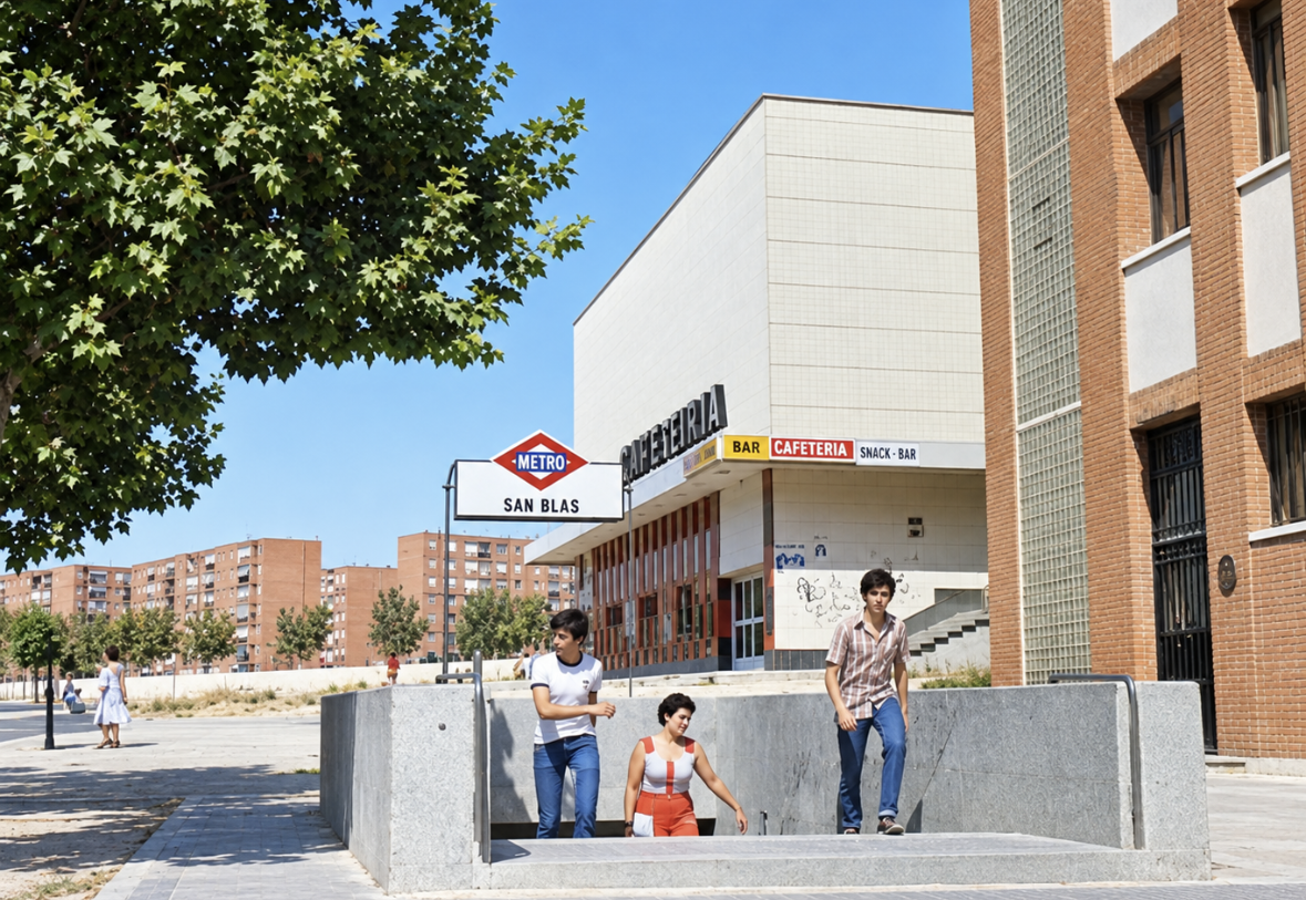 Salida del Metro de San Blas, en su inauguración, en 1974.