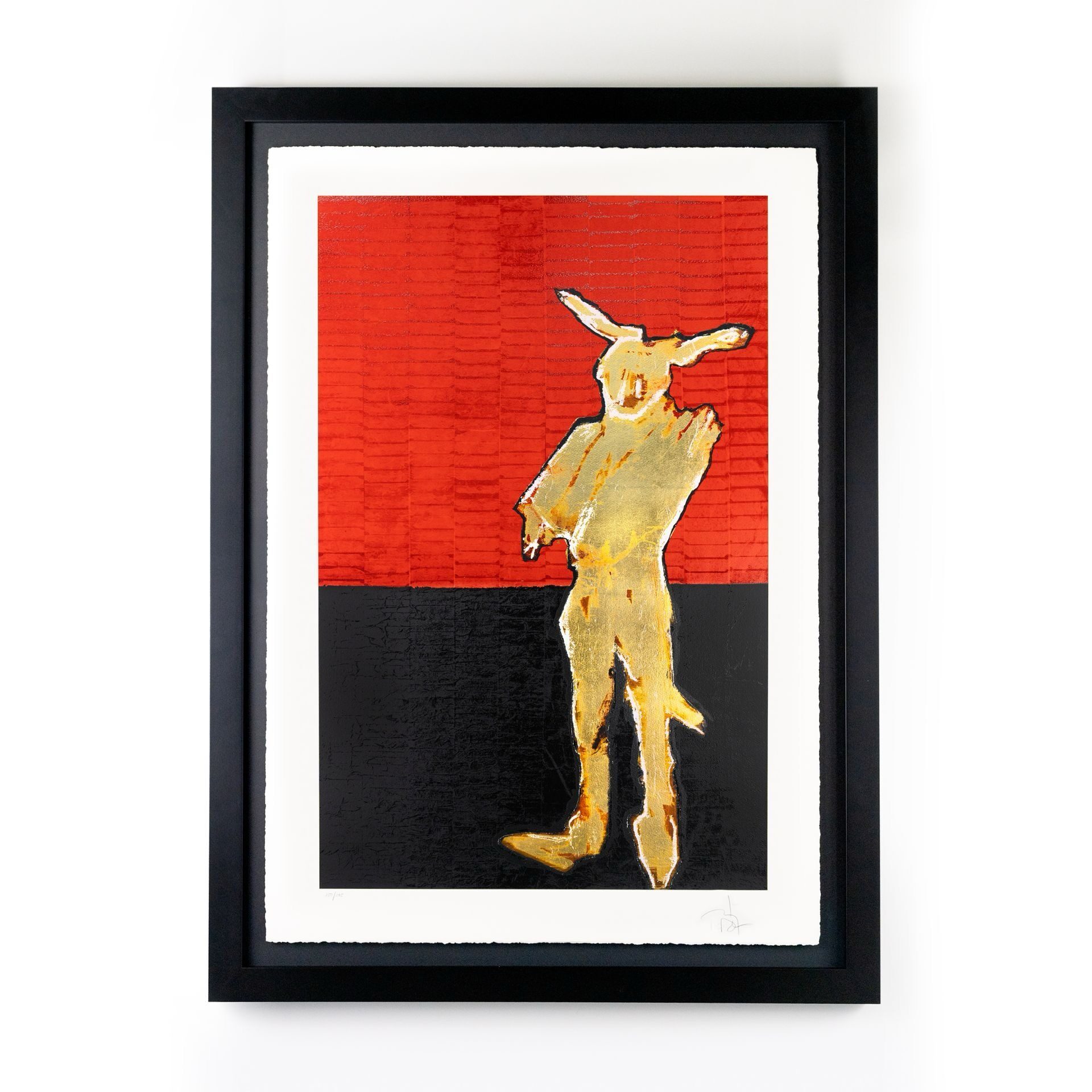 Detalle de la obra "Bunnyman - Origins", expuesta en la galería Bilder Fuchs de Fulda (Alemania), que muestra al personaje surgido de los sueños del actor.