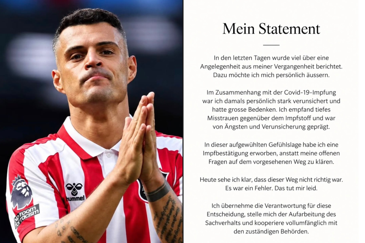 Comunicado oficial de Granit Xhaka en redes sociales.