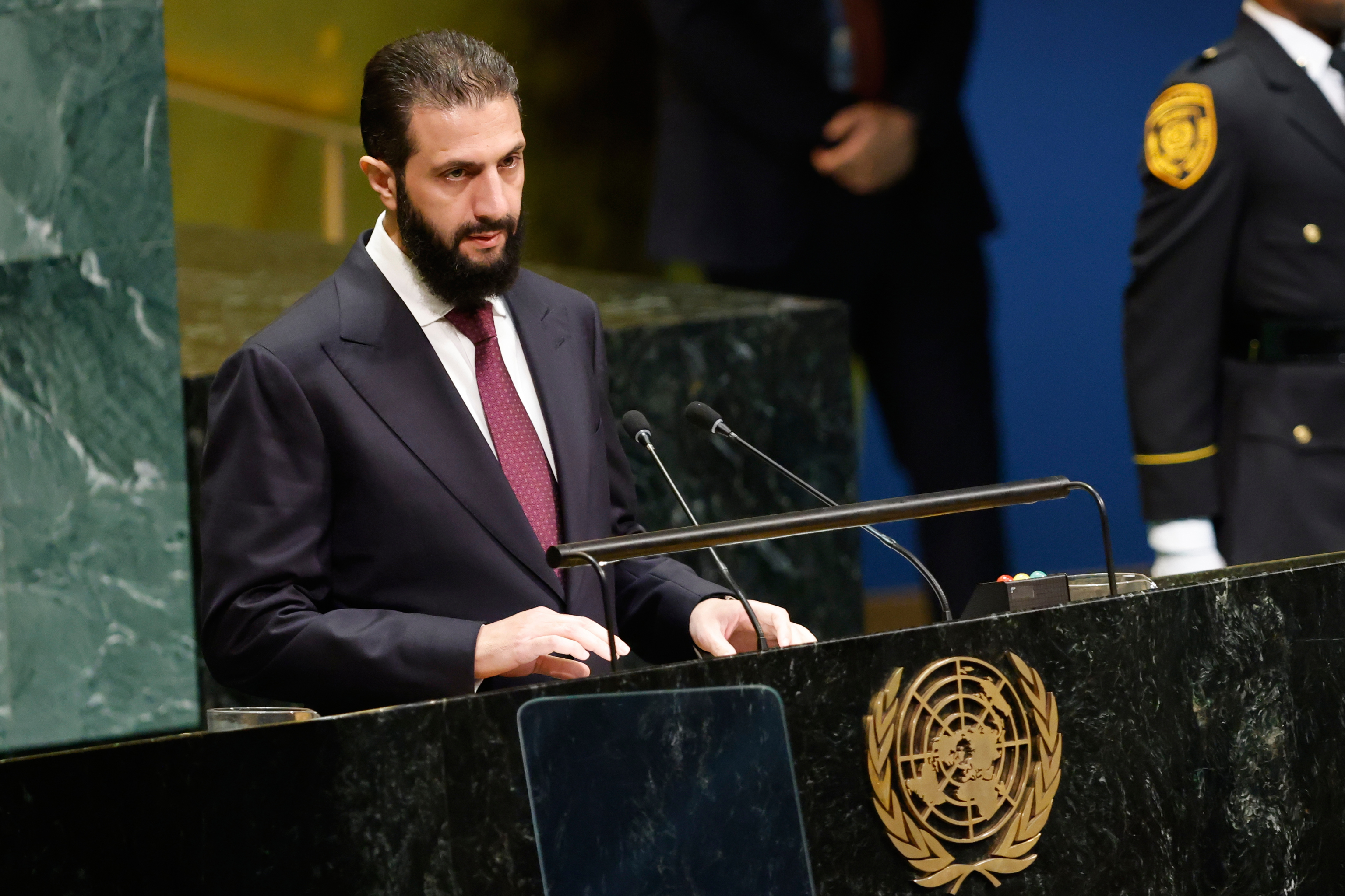 El presidente sirio, Ahmed al Sharaa, ante la ONU.