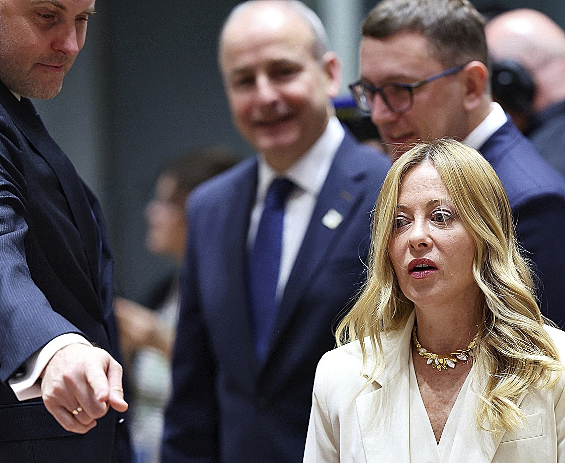 La primera ministra italiana, Giorgia Meloni, ayer en la Cumbre del Consejo Europeo ayer.